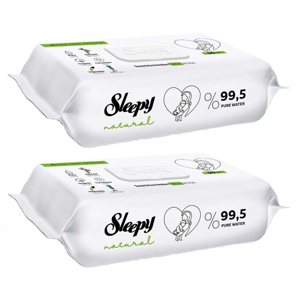 Sleepy Islak Havlu Mendil 90 Yaprak Natural Yenidoğan 2 Li Set 180 Yaprak Plastik Kapaklı