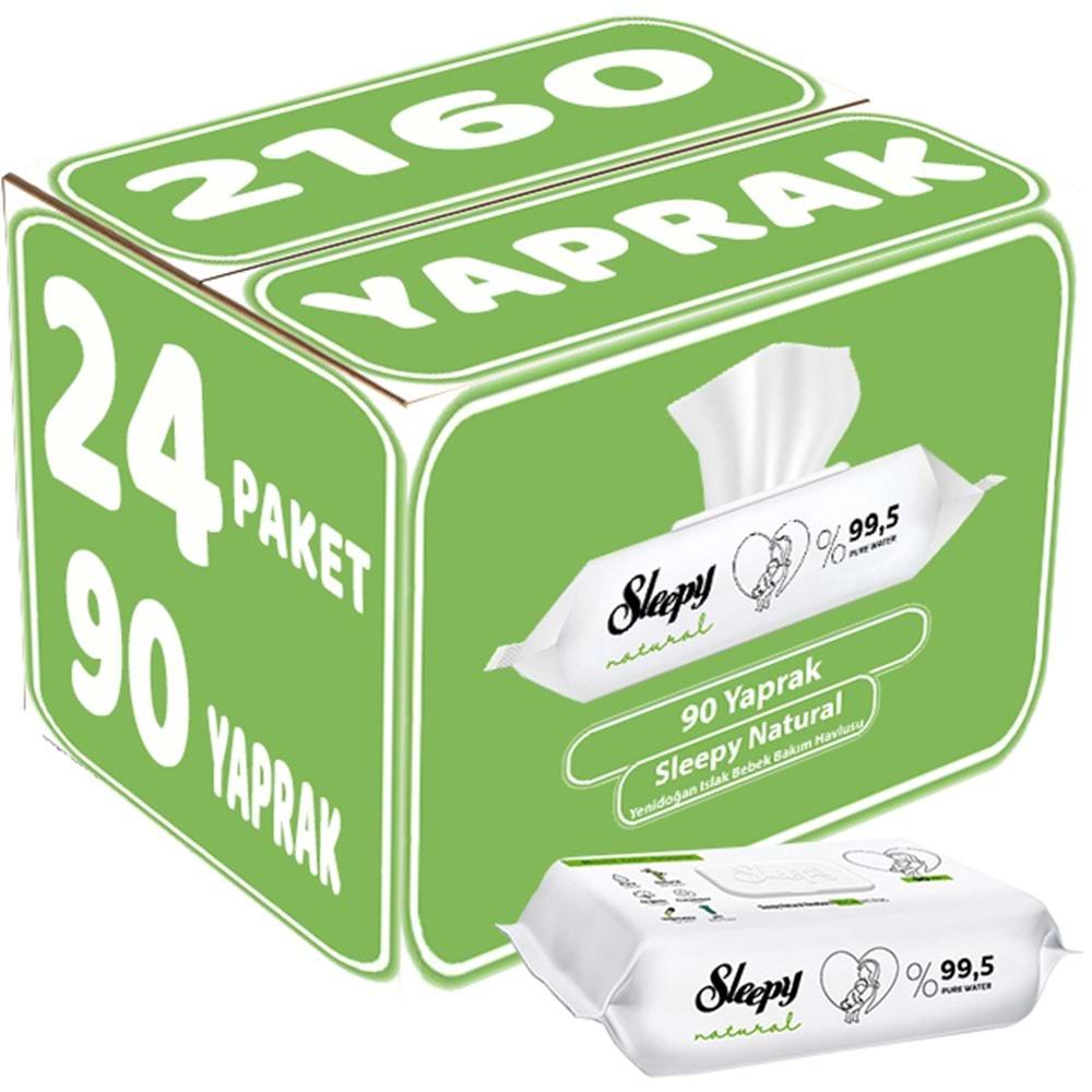 Sleepy Islak Havlu Mendil 90 Yaprak Natural Yenidoğan 24 Lü Set 2160 Yaprak Plastik Kapaklı