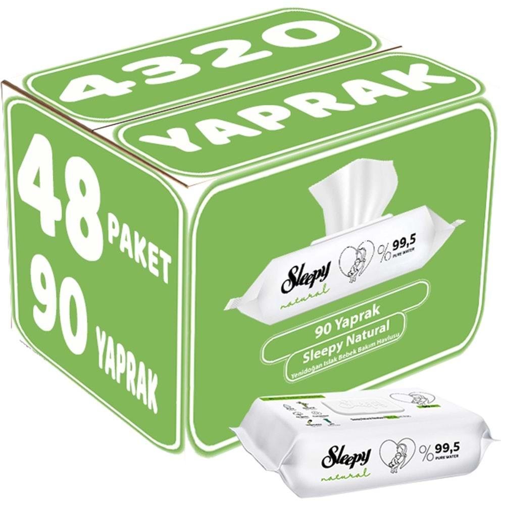 Sleepy Islak Havlu Mendil 90 Yaprak Natural Yenidoğan 48 Li Set 4320 Yaprak Plastik Kapaklı