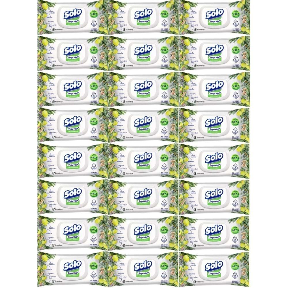 Solo Islak Havlu Mendil 50 Yaprak Limon & Biberiye (24 Lü Set) (8PK*3) 1200 Yaprak