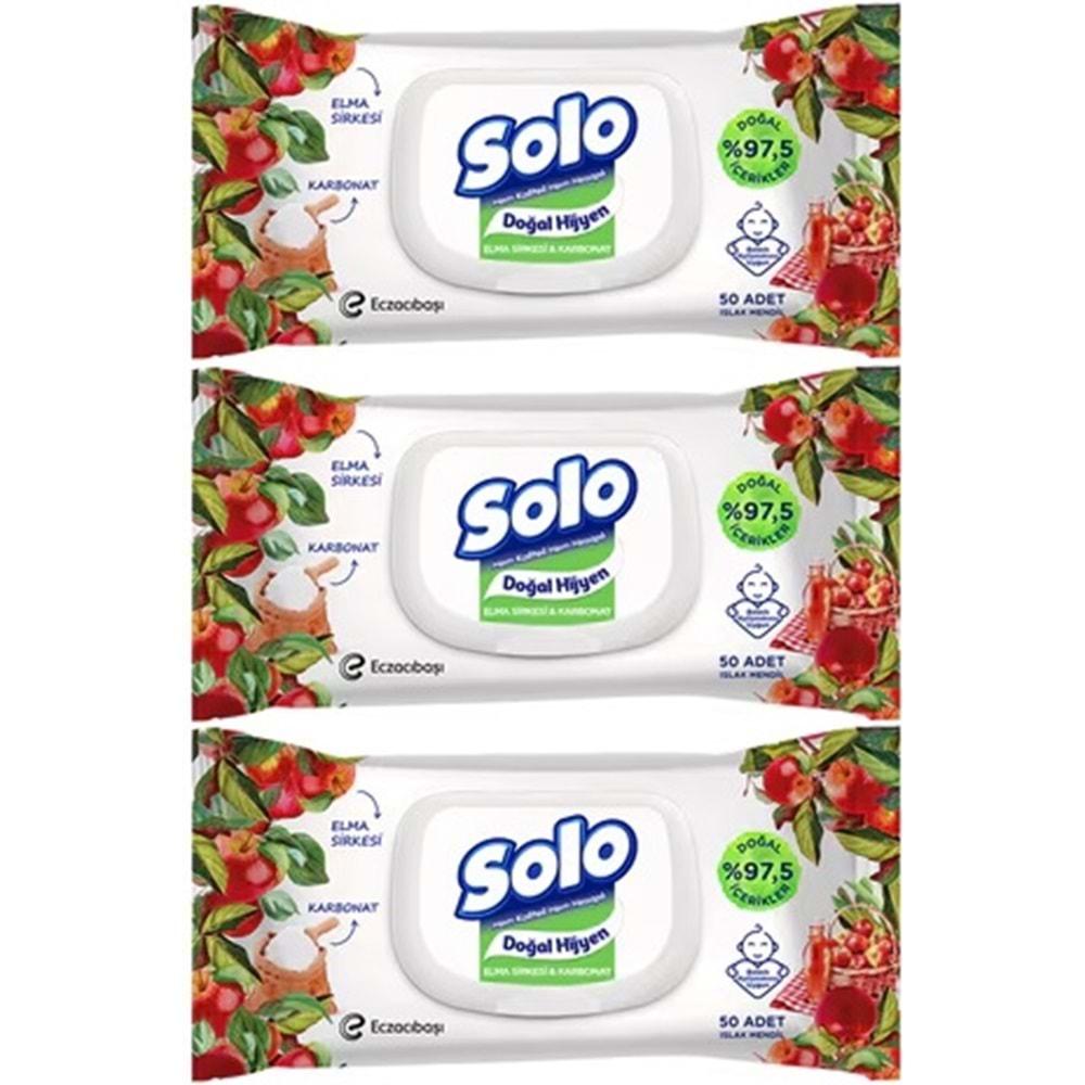 Solo Islak Havlu Mendil 50 Yaprak Elma Sirkesi & Karbonat (24 Lü Set) (8PK*3) 1200 Yaprak