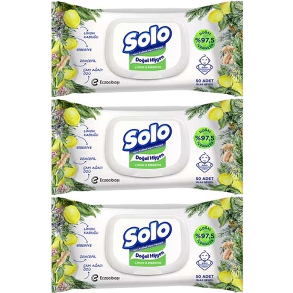 Solo Islak Havlu Mendil 50 Yaprak Limon & Biberiye-Elma Sirkesi & Karbonat (36 Lı Karma Set)