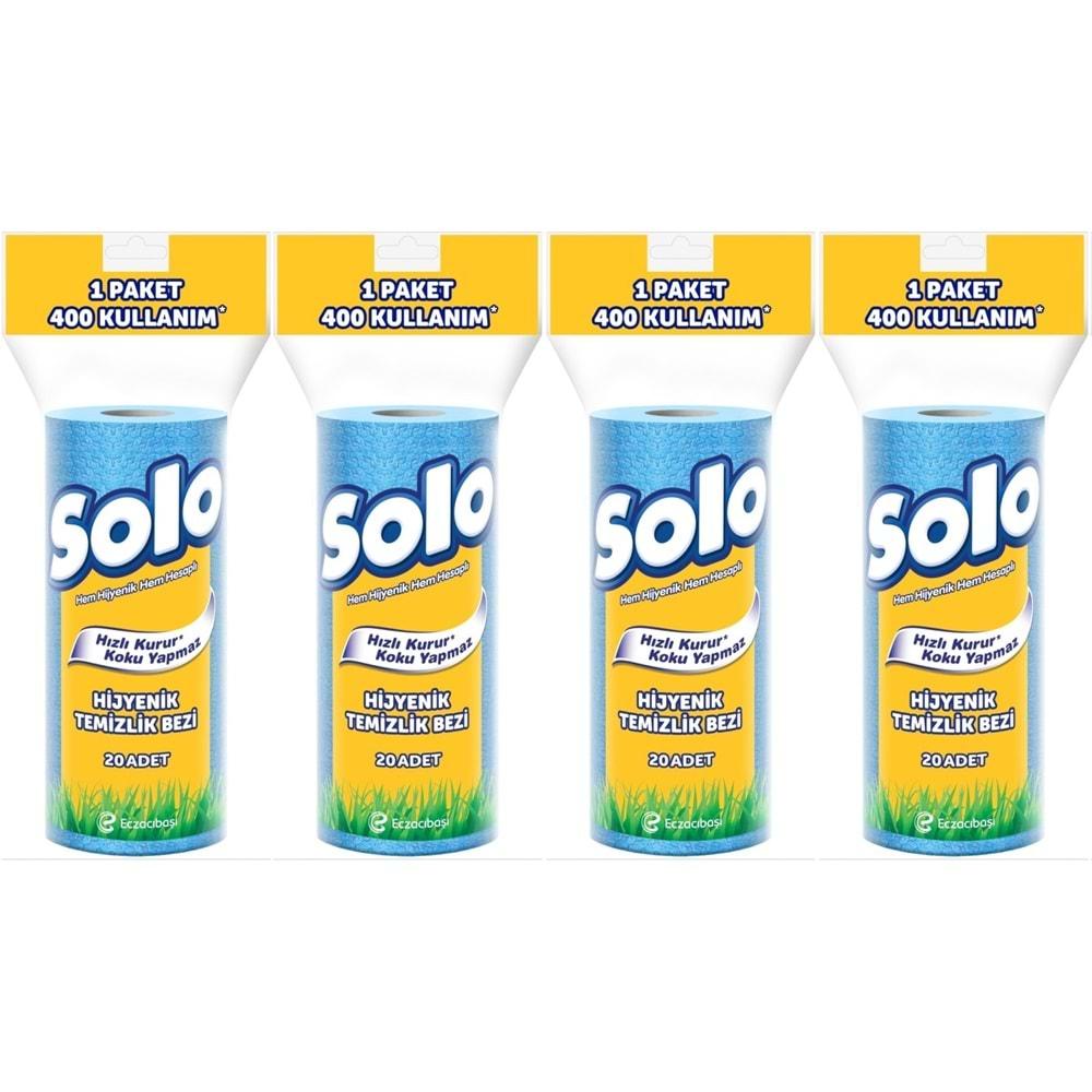 Solo Hijyenik Temizlik Bezi (İç adet 20 Li) (Kokusuz ve Hızla Kuruyan) (4 Lü Set)
