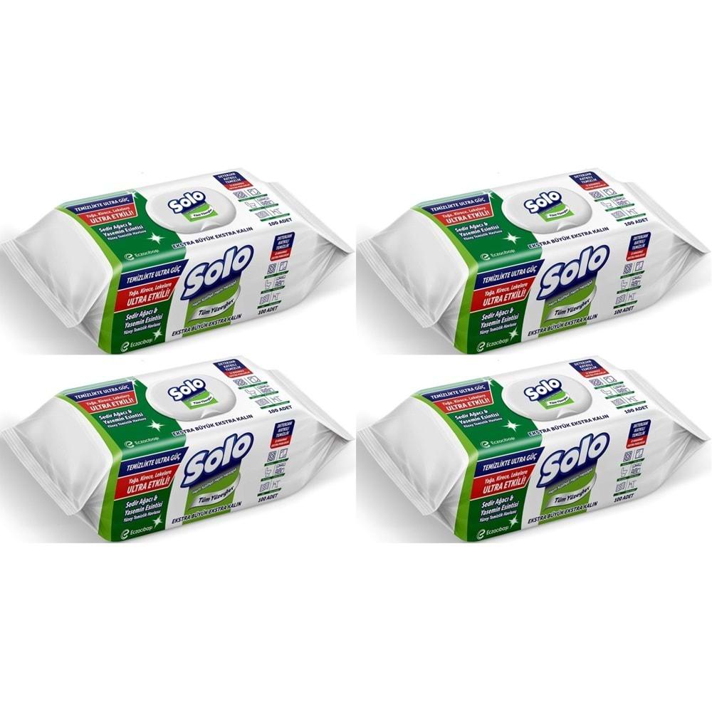 Solo Yüzey Temizlik Havlusu - Mendili 100 Yaprak Sedir Ağacı & Yasemin Esintisi (4 Lü Set) 400 Yprk