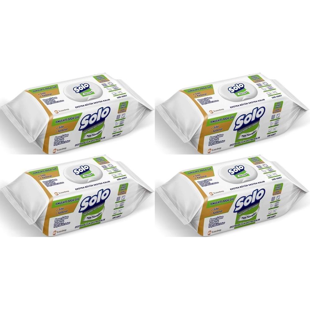 Solo Yüzey Temizlik Havlusu - Mendili 100 Yaprak Beyaz Sabun Ferahlığı (4 Lü Set) 400 Yaprak
