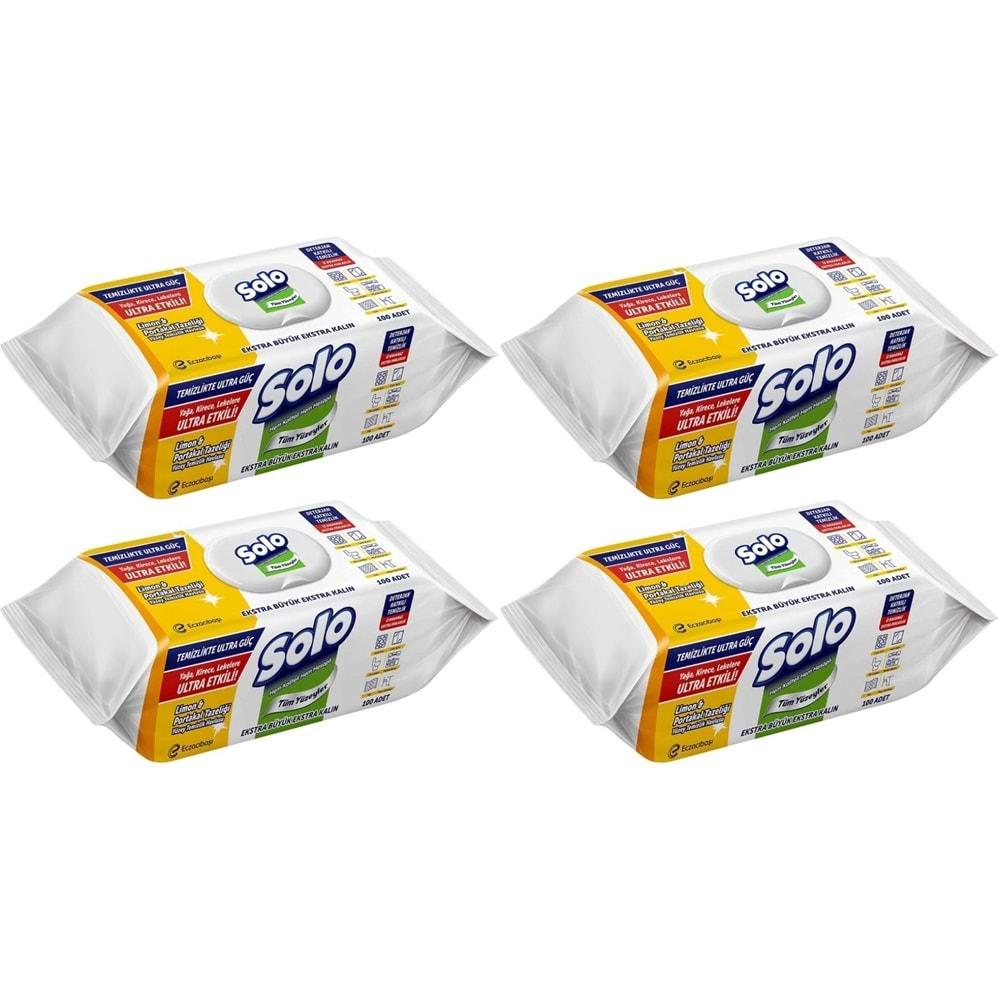 Solo Yüzey Temizlik Havlusu - Mendili 100 Yaprak Limon & Portakal Tazeliği (4 Lü Set) 400 Yaprak