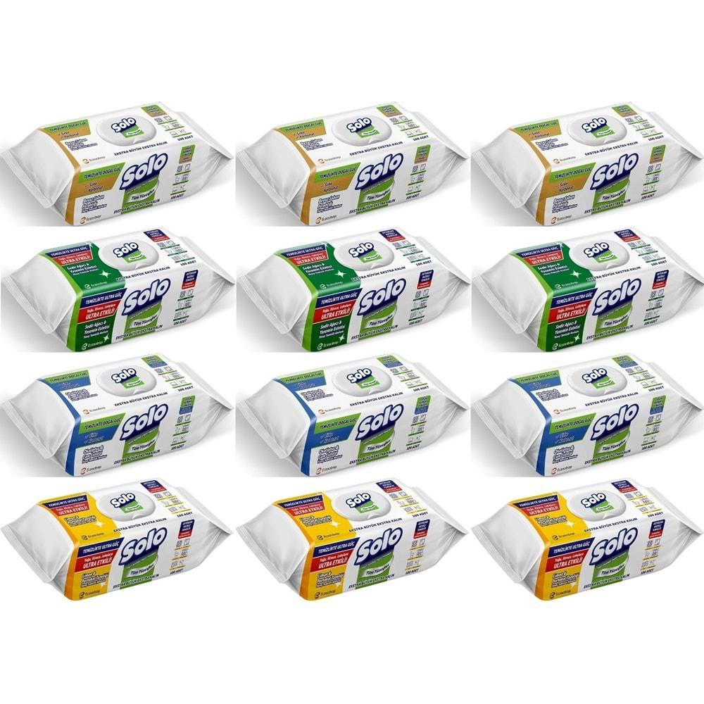Solo Yüzey Temizlik Havlusu (Beyaz Sabun/Sedir/Okaliptus/Limon) (Karma 12 Li Set) 1200 Yaprak