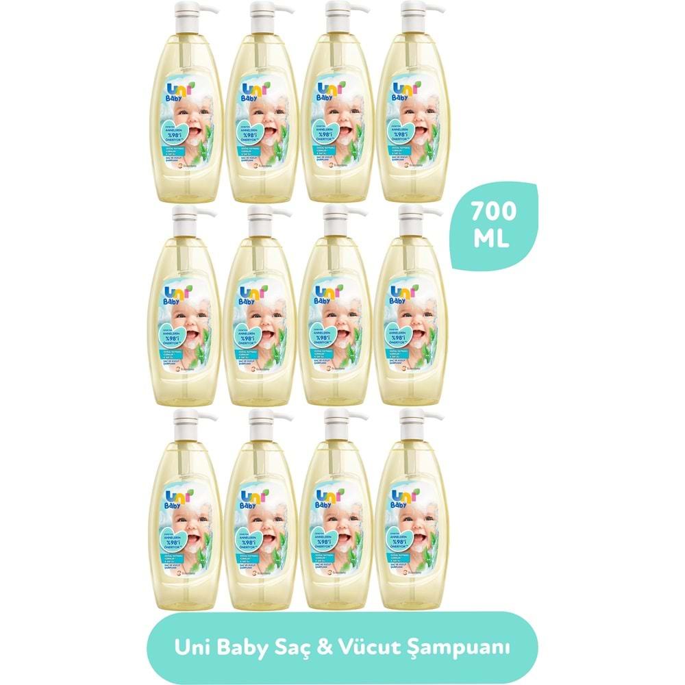 Uni Baby Saç ve Vücut Şampuan 700ML (Pompalı) (12 Li Set)