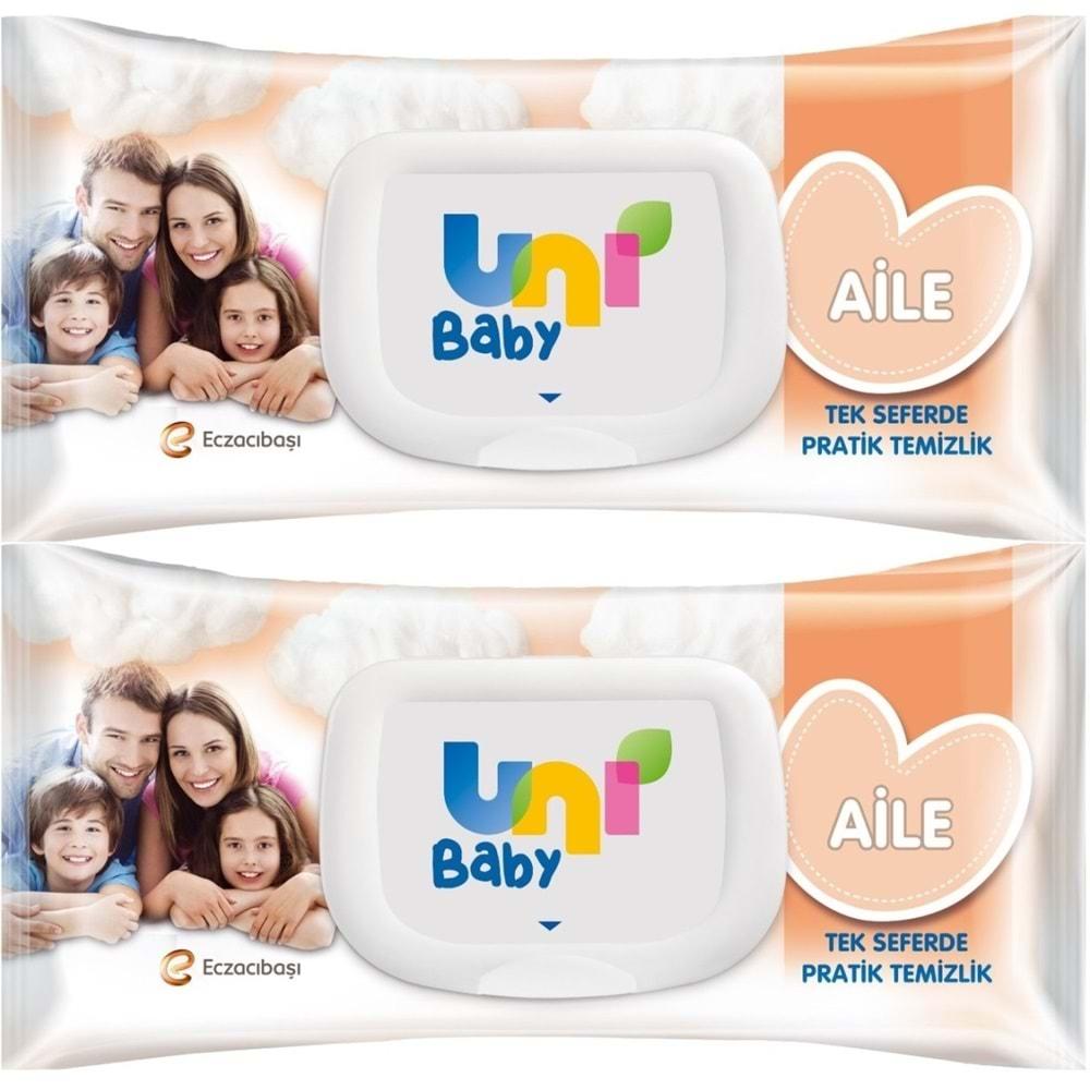 Uni Baby Islak Havlu Mendil 90 Yaprak Aile (2 Li Set) 180 Yaprak Plastik Kapaklı