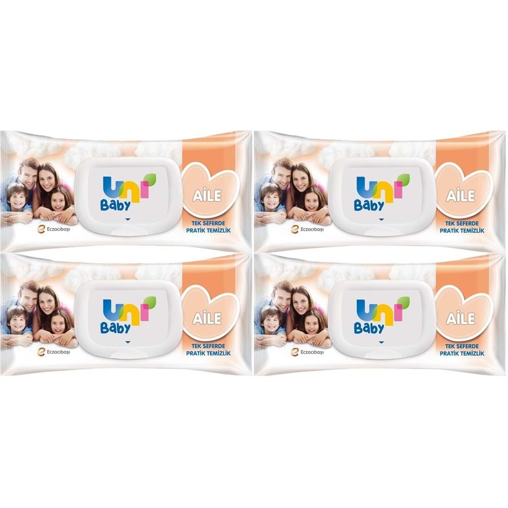 Uni Baby Islak Havlu Mendil 90 Yaprak Aile (4 Lü Set) 360 Yaprak Plastik Kapaklı