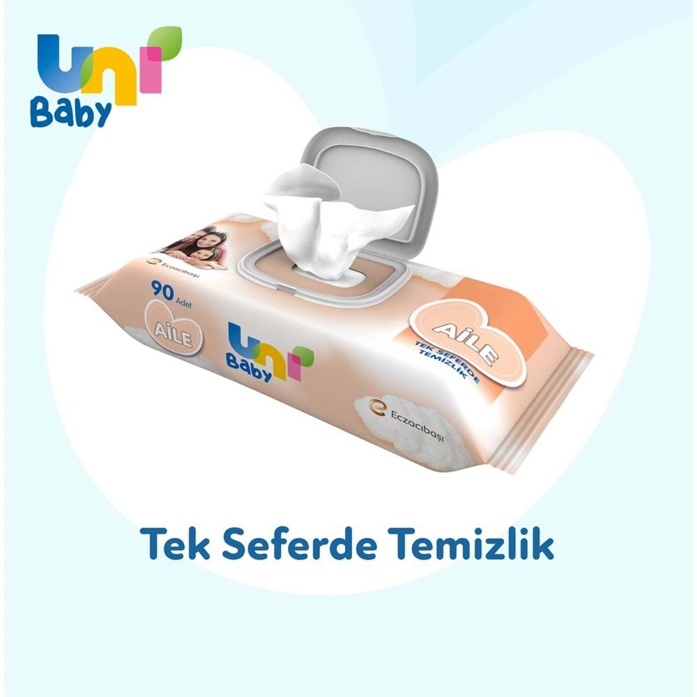 Uni Baby Islak Havlu Mendil 90 Yaprak Aile (4 Lü Set) 360 Yaprak Plastik Kapaklı