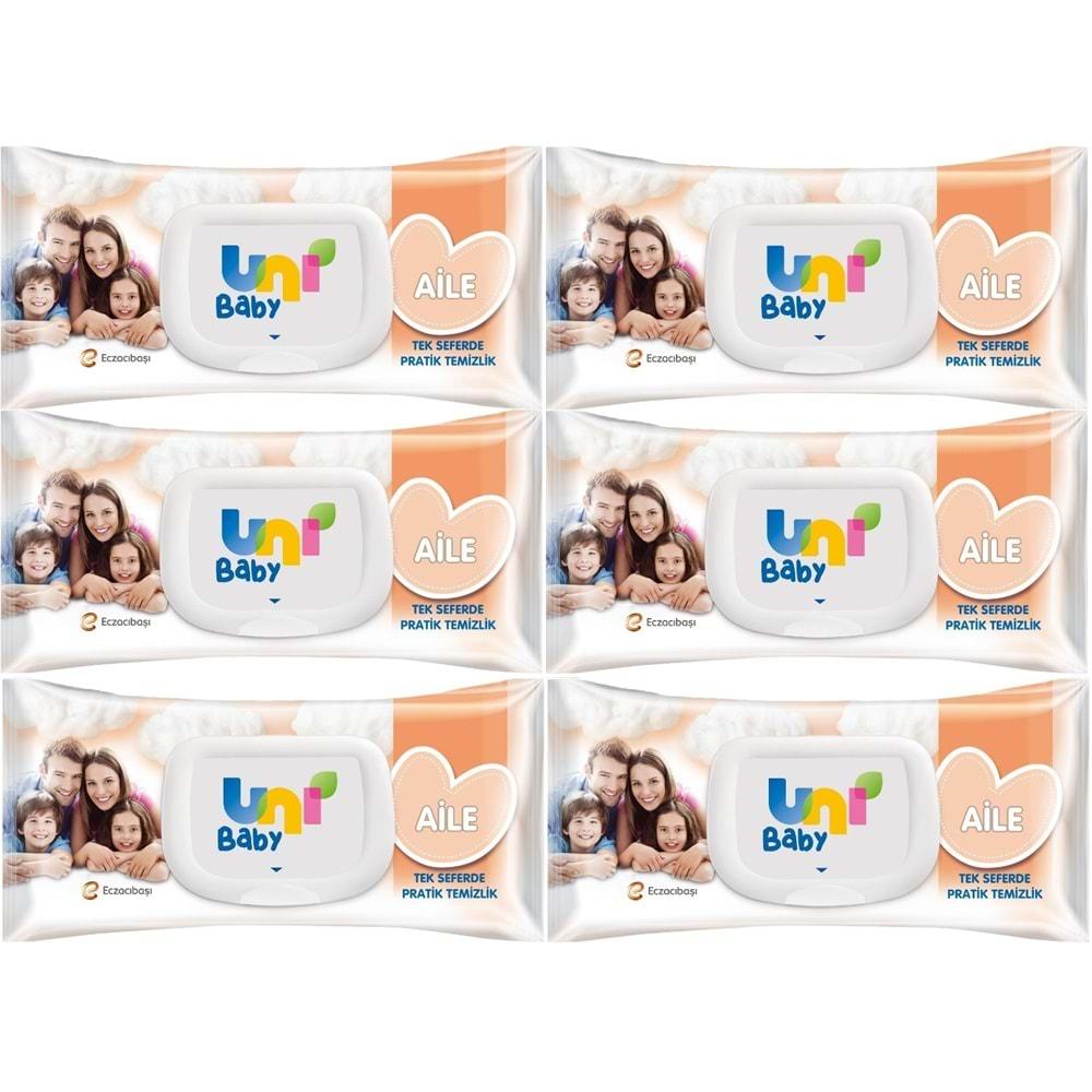 Uni Baby Islak Havlu Mendil 90 Yaprak Aile (6 Lı Set) 540 Yaprak Plastik Kapaklı