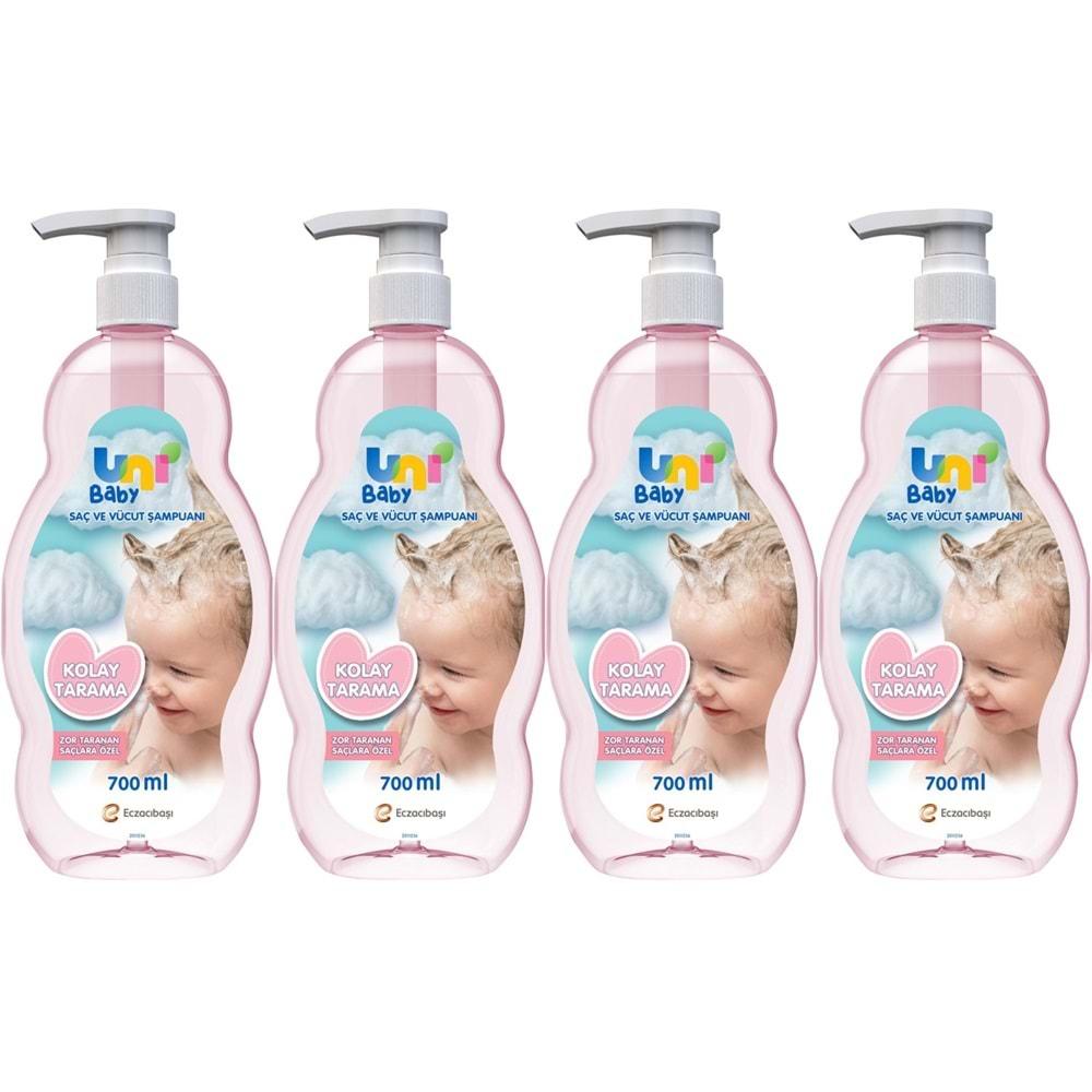 Uni Baby Bebek Kolay Tarama Saç ve Vücut Şampuanı 700ML (Pompalı) (4 Lü Set)