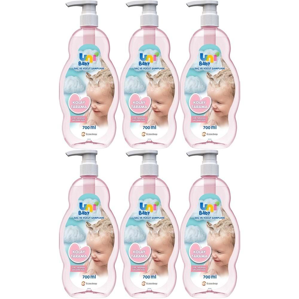 Uni Baby Bebek Kolay Tarama Saç ve Vücut Şampuanı 700ML (Pompalı) (6 Lı Set)