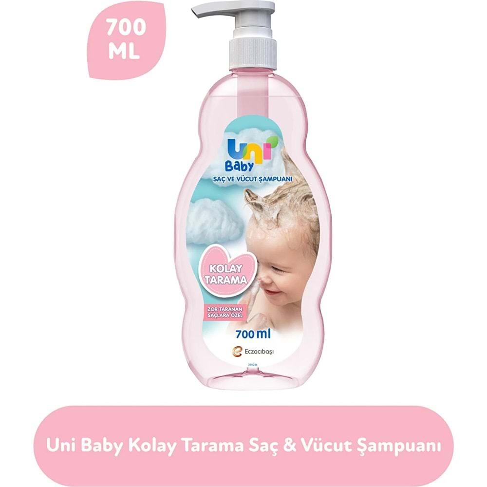 Uni Baby Bebek Kolay Tarama Saç ve Vücut Şampuanı 700ML (Pompalı) (12 Li Set)