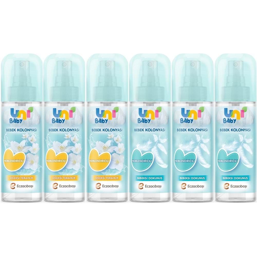 Uni Baby Bebek Kolonyası 150ML Karma Set Nemlendiricili (Bebeksi Dokunu/Çiçeksi Ferahlık) (6 Lı Set)