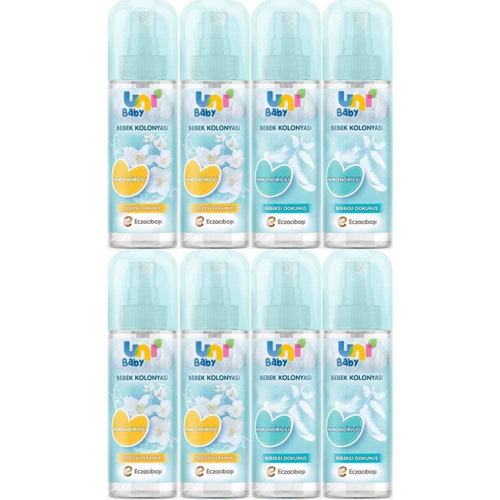 Uni Baby Bebek Kolonyası 150ML Karma Set Nemlendiricili (Bebeksi Dokunu/Çiçeksi Ferahlık) (8 Li Set)