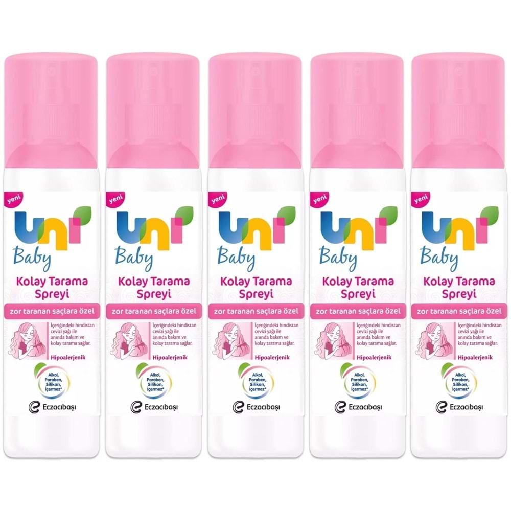 Uni Baby Kolay Saç Tarama Spreyi 200ML (Yeni) Zor Taranan Saçlara Özel (5 Li Set)