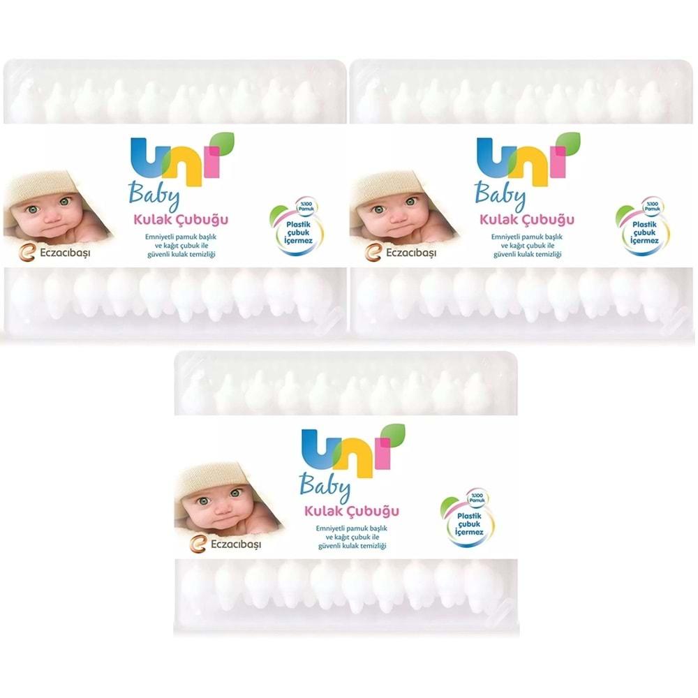 Uni Baby Kulak Temizleme Çubuğu 60 Adet Emniyetli (Bebekler İçin) (3 Lü Set)