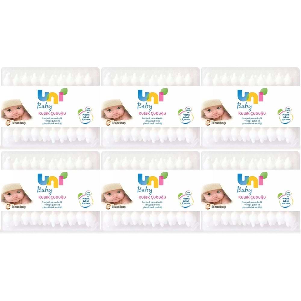 Uni Baby Kulak Temizleme Çubuğu 60 Adet Emniyetli (Bebekler İçin) (6 Lı Set)