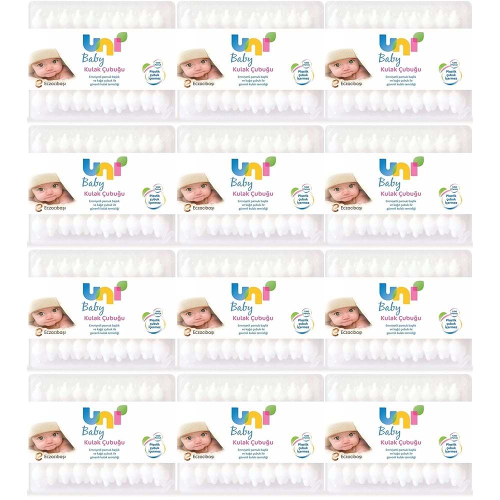 Uni Baby Kulak Temizleme Çubuğu 60 Adet Emniyetli (Bebekler İçin) (12 Li Set)