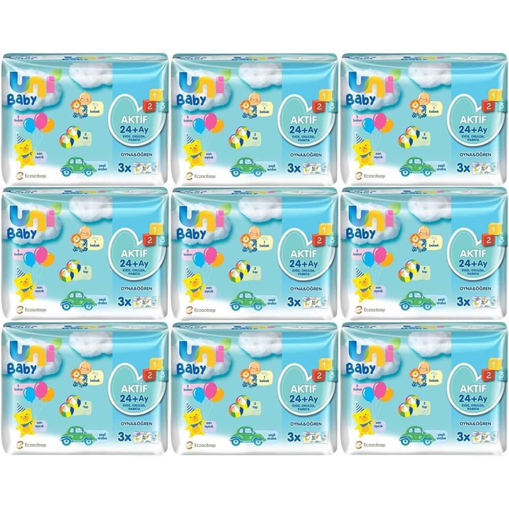 Uni Baby Islak Havlu Aktif / Oyna & Öğren 52 Yaprak (27 Li Set) 1404 Yaprak (9PK*3)