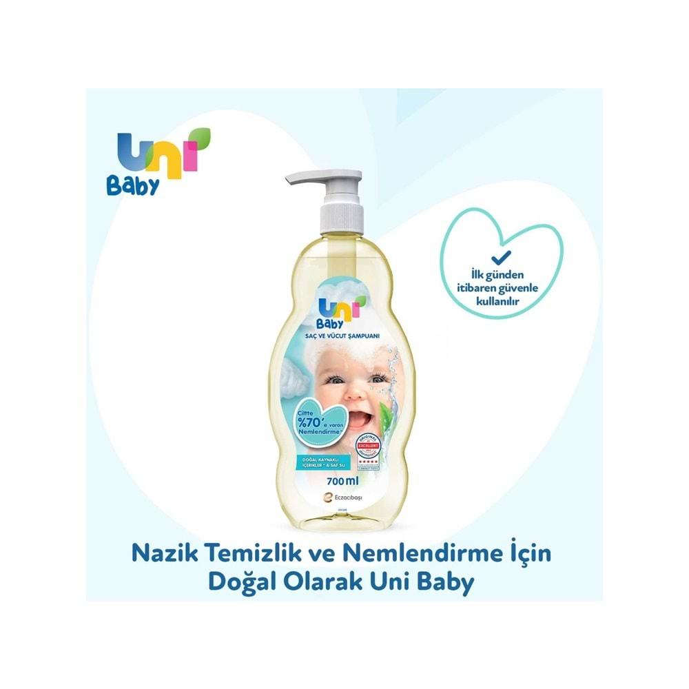 Uni Baby Bebek Saç ve Vücut Şampuanı 700ML Klasik (Pompalı) (3 Lü Set)
