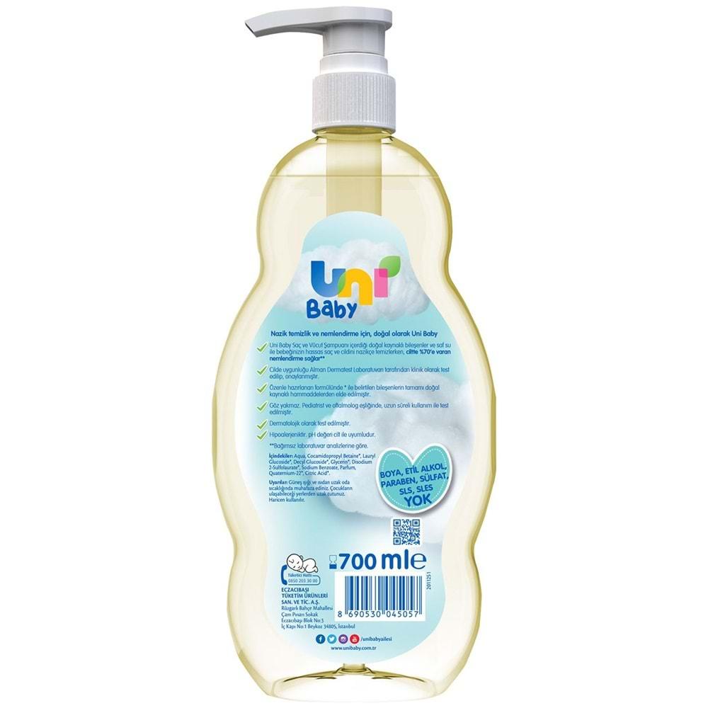 Uni Baby Bebek Saç ve Vücut Şampuanı 700ML Klasik (Pompalı) (4 Lü Set)