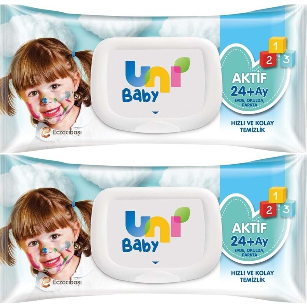 Uni Baby Islak Havlu Mendil 72 Yaprak Aktif (2 Li Set) 144 Yaprak Plastik Kapaklı