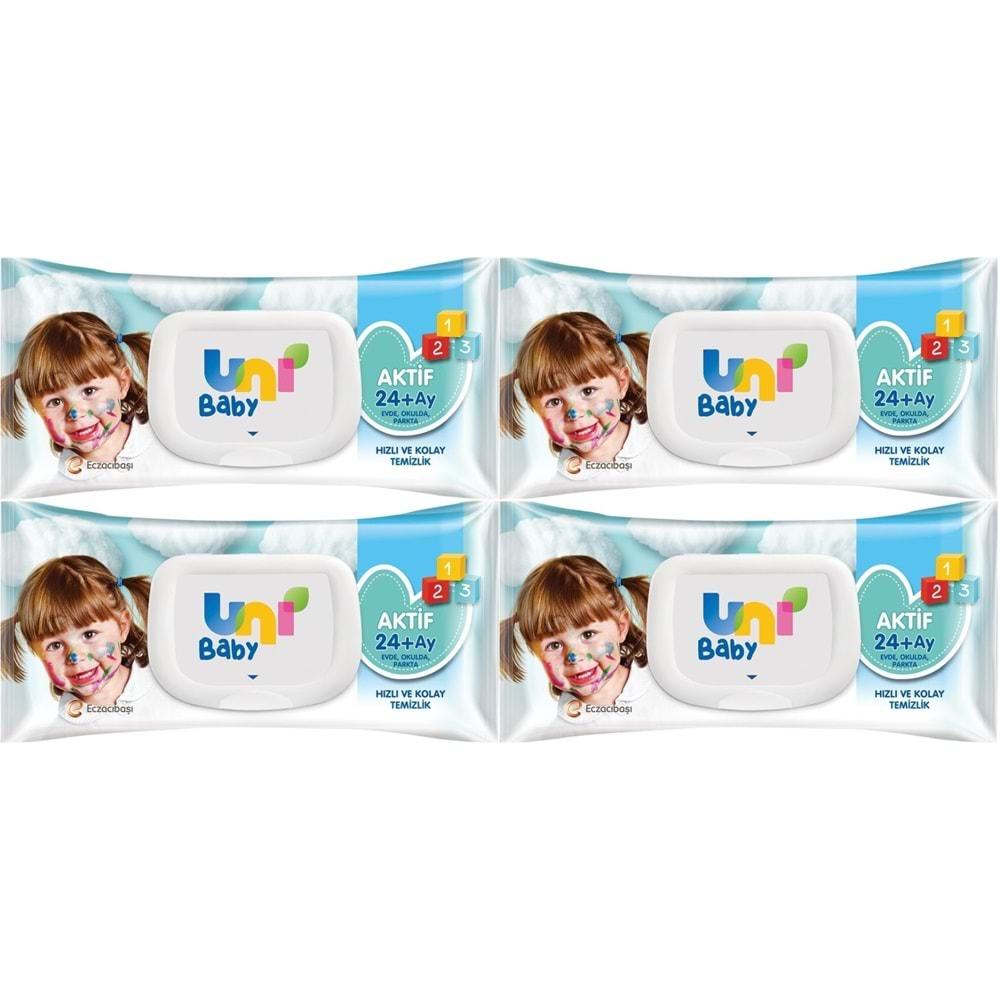 Uni Baby Islak Havlu Mendil 72 Yaprak Aktif (4 Lü Set) 288 Yaprak Plastik Kapaklı