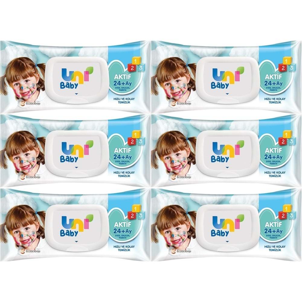 Uni Baby Islak Havlu Mendil 72 Yaprak Aktif (6 Lı Set) 432 Yaprak Plastik Kapaklı