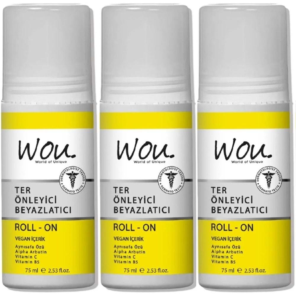 Wou World Of Unique Roll-On Unisex Deodorant 75ML Ter Önleyici Beyazlatıcı (3 Lü Set)