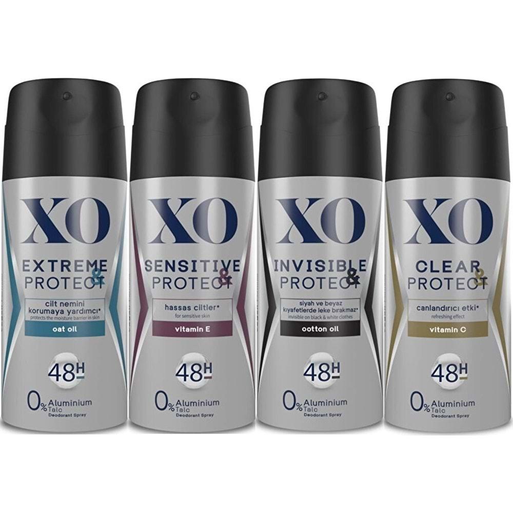 XO Deodorant 150ML Men-Erkek Extreme-Sensitive-Insivible-Clear & Protect (Karma 4 Lü Set)