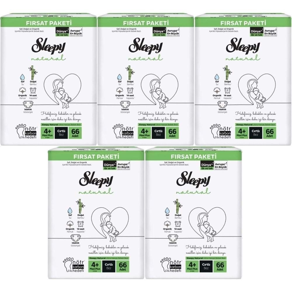 Sleepy Bebek Bezi Naturel Beden:4+ (9-16KG) Maxi Plus 330 Adet Mega Fırsat Pk
