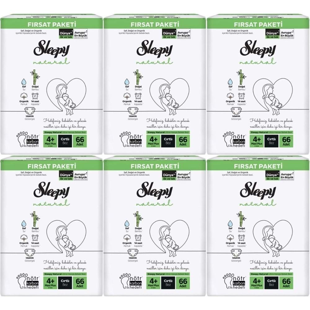 Sleepy Bebek Bezi Naturel Beden:4+ (9-16KG) Maxi Plus 396 Adet Ekstra Fırsat Pk