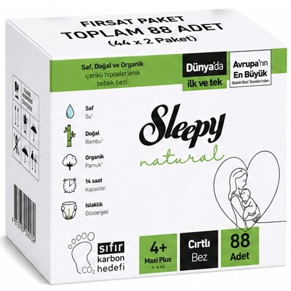 Sleepy Bebek Bezi Natural Beden:4+ (9-16 KG) Maxi Plus 88 Adet Ekonomik Fırsat Pk