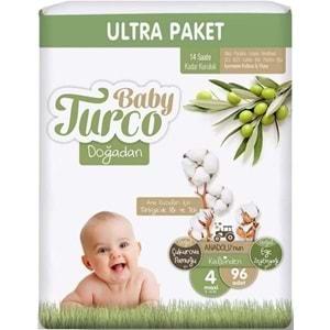 Baby Turco Bebek Bezi Doğadan Beden:4 (8-14Kg) Maxi 96 Adet Ultra Pk