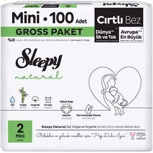 Sleepy Bebek Bezi Natural Beden:2 (3-6KG) Mini 100 Adet Gross Pk