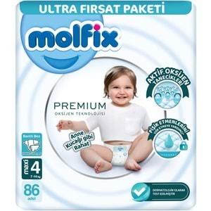 Molfix Premium Bebek Bezi Beden:4 (7-14KG) Maxi 86 Adet Ultra Fırsat Pk