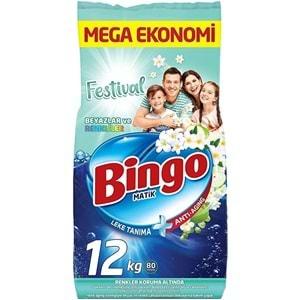 Bingo Matik Toz Çamaşır Deterjanı 12KG Festival Beyazlar ve Renkliler 80 Yıkama