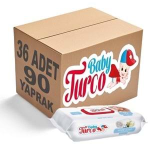 Baby Turco Islak Havlu Mendil 90 Yaprak 36 Lı Set Beyaz Sabun Kokulu Plastik Kapaklı