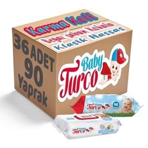 Baby Turco Islak Havlu Mendil 90 Yaprak Karma 36 Lı Set (Klasik-Beyaz Sabun) Plastik Kapaklı
