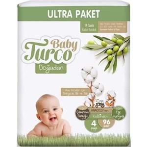 Baby Turco Bebek Bezi Doğadan Beden:4 (8-14Kg) Maxi 768 Adet Ultra Ekstra Pk