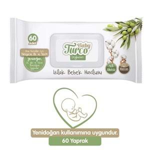 Baby Turco Islak Havlu Mendil Yenidoğan 60 Yaprak Doğadan 18 Li Set (6PK*3) 1080 Yaprak Pls Kapaklı