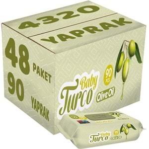 Baby Turco Islak Havlu Mendil 90 Yaprak Zeytinyağlı 48 Li Set 4320 Yaprak Plastik Kapaklı