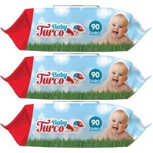 Baby Turco Islak Havlu Mendil Klasik 90 Yaprak 3 Lü Set Plastik Kapaklı