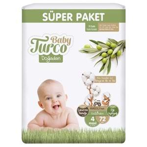 Baby Turco Bebek Bezi Doğadan Beden:4 (8-14Kg) Maxi 144 Adet Süper Ekonomik Pk