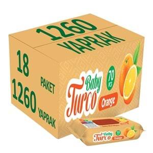 Baby Turco Islak Havlu Mendil 70 Yaprak Portakal 18 Li Set Plastik Kapaklı (1260 Yaprak)