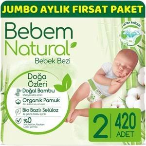 Bebem Bebek Bezi Natural Jumbo Aylık Fırsat Pk Beden:2 (3-6Kg) Mini 420 Adet