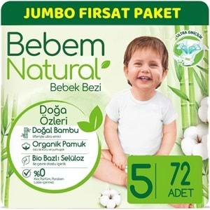Bebem Bebek Bezi Natural Jumbo Fırsat Pk Beden:5 (11-18Kg) Junior 72 Adet